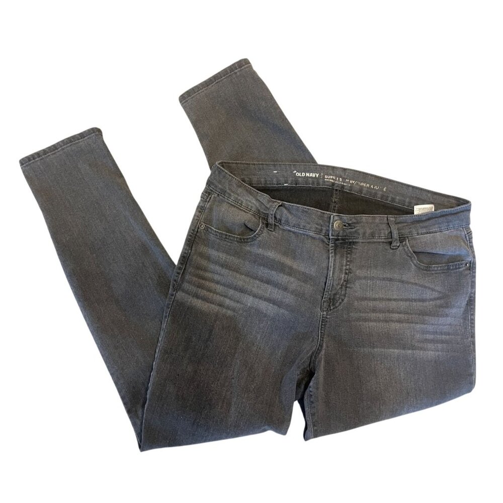 Old Navy WOW Super Skinny Jeans Women 14 Regular‎ Mid Rise Grey Stretch Denim